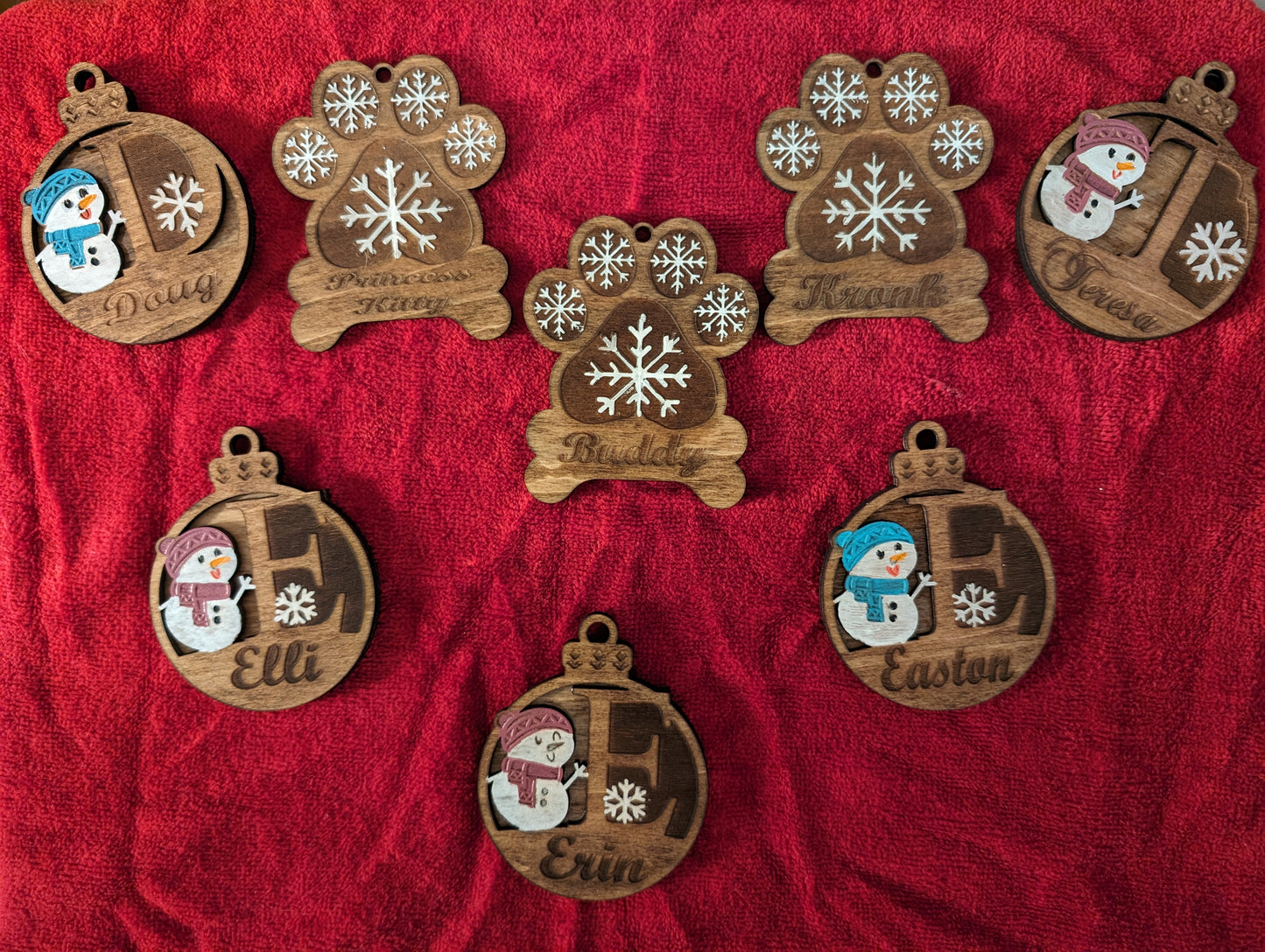 Personalized Custom Snowman Christmas Ornaments